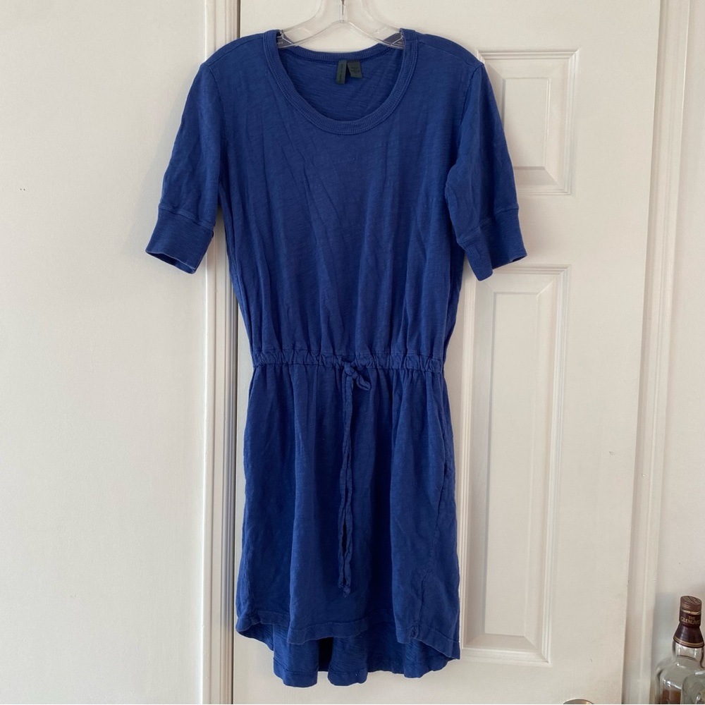Left of Center Blue 100% Cotton Soft T-Shirt Dress w/ Pockets & Drawstring Waist